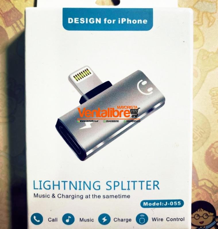 SPLITTER ADAPTADOR LIGHTNING AURICULAR Y CARGADOR IPHONE CALIDAD PREMIUM