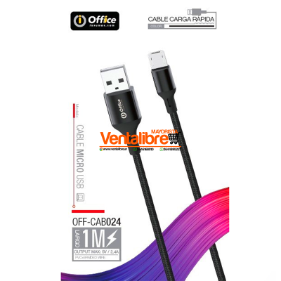 CABLE MICRO USB 2.0+2.4AMP 1MTS TRENZADO CARGA RAPIDA