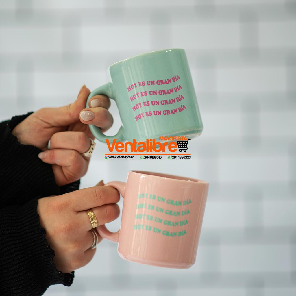 TAZAS DESAYUNO DE CERAMICA CON FRASES EN COLORES