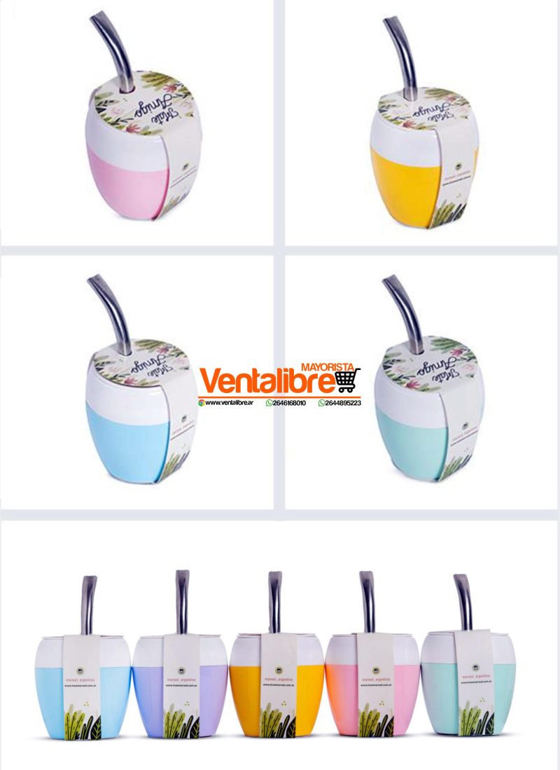 MATE VIAJERO ANTIVUELCO CON BOMBILLA Y SACA YERBA VARIOS COLORES - Imagen 2