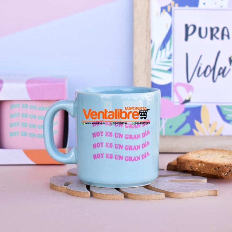 TAZAS DESAYUNO DE CERAMICA CON FRASES EN COLORES - Imagen 2