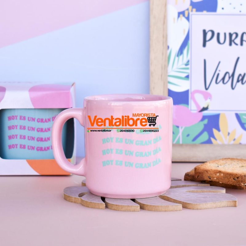 TAZAS DESAYUNO DE CERAMICA CON FRASES EN COLORES - Imagen 3