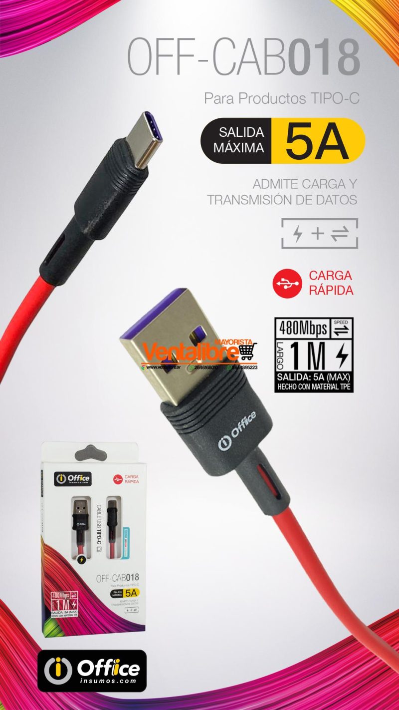 CABLE USB TIPO C 2.0+5.0AMP 1MTS CARGA RAPIDA - Imagen 4