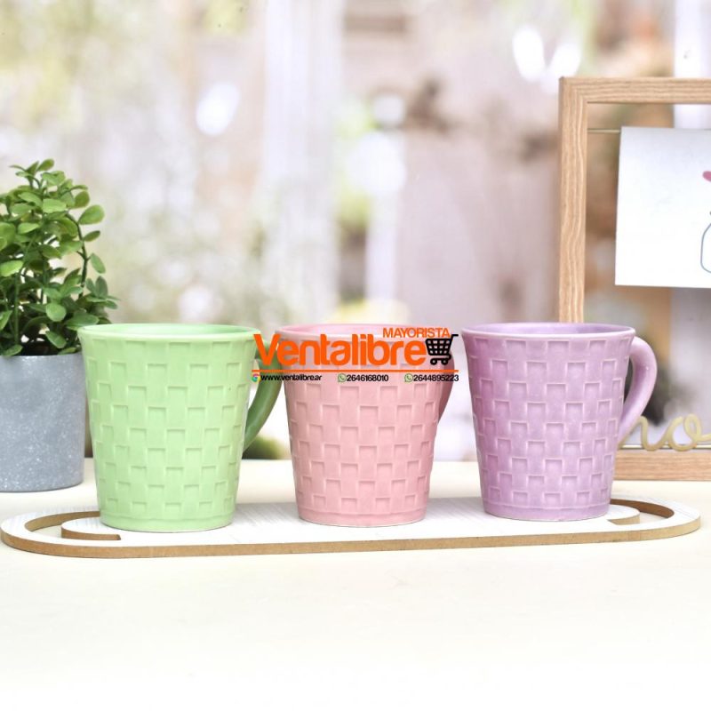 TAZAS DE CERÁMICA FACETADA EN CUADRILLE VARIOS COLORES - Imagen 2