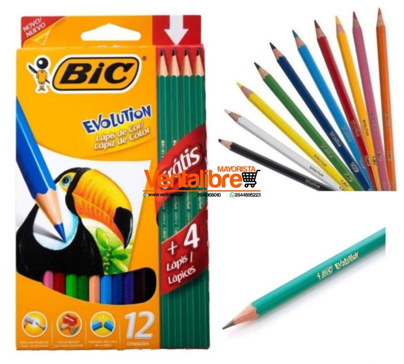 LAPICES DE COLORES BIC EVOLUTION x 12 + 4 LAPICES NEGROS