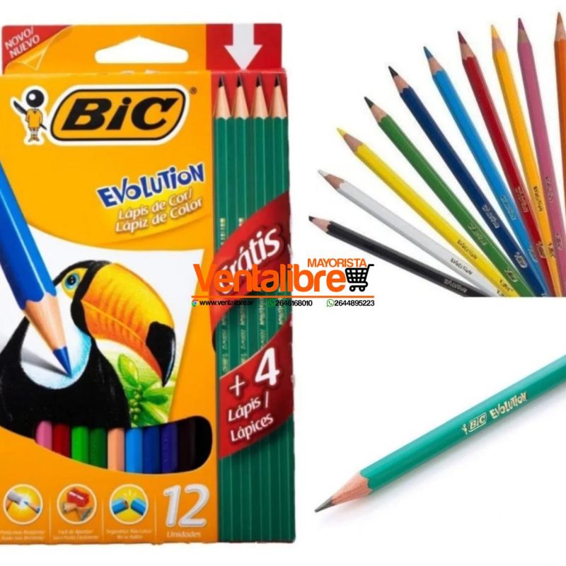 LAPICES DE COLORES BIC EVOLUTION x 12 + 4 LAPICES NEGROS