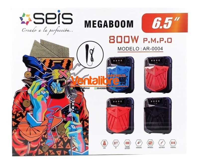 PARLANTES BLUETOOTH MEGA BOOM 800W LED RADIO MICRÓFONO 6.5" - Imagen 2