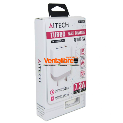 CARGADOR AITECH QUALCOMM 3.0- 3USB 7.2A MICRO- V8