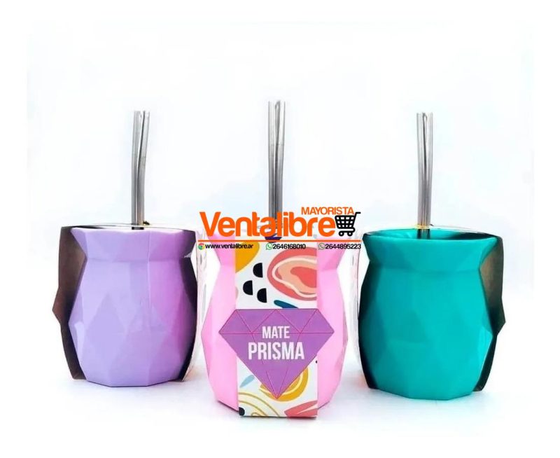 MATES PREMIUM FACETADOS CON BOMBILLA Y SACA YERBA VARIOS COLORES - Imagen 2