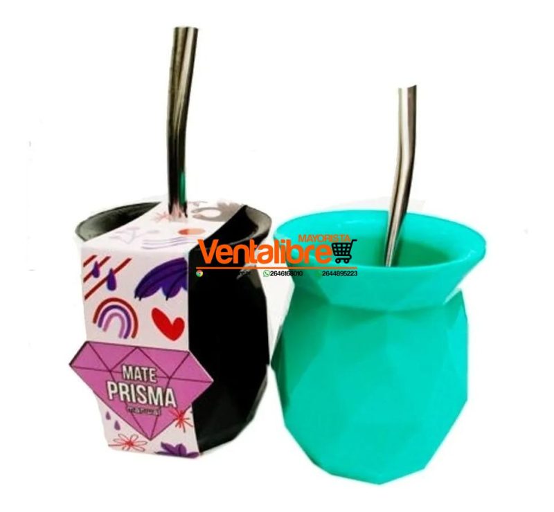 MATES PREMIUM FACETADOS CON BOMBILLA Y SACA YERBA VARIOS COLORES - Imagen 3