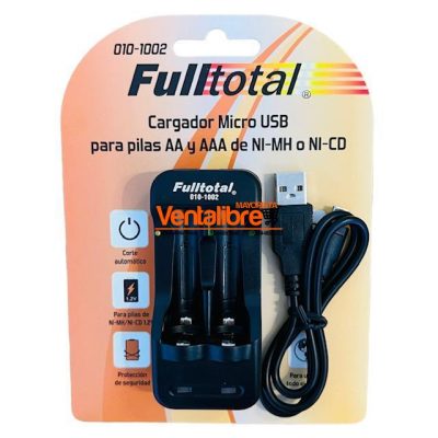 CARGADOR MICROUSB P/ PILAS AA Y AAA NI.MH 2 CANALES