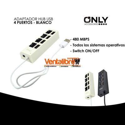 ADAPTADOR HUB USB 2.0 ON/OFF 4 PUERTOS BLANCO NEGRO - Image 2