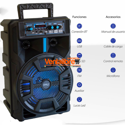 PARLANTE BLUETOOTH 8" TOKYO 1000W CONTROL REMOTO MICRÓFONO