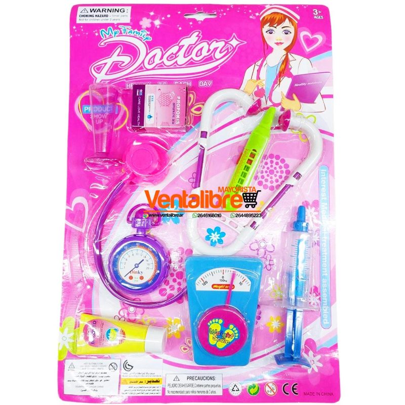 SET DE DOCTORA CON ESTETOSCOPIO TERMÓMETRO INSTRUMENTOS EN BLISTER
