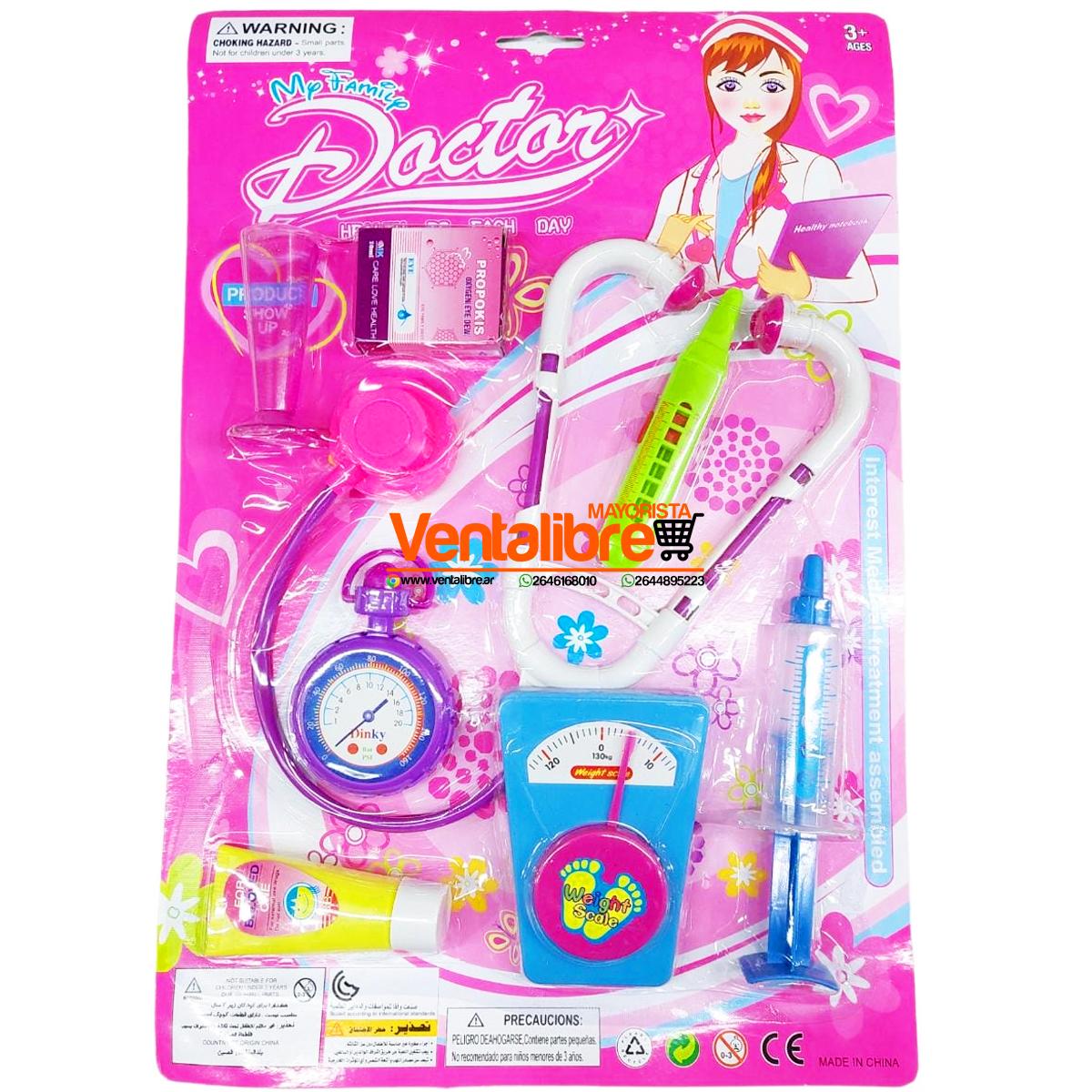 SET DE DOCTORA CON ESTETOSCOPIO TERMÓMETRO INSTRUMENTOS EN BLISTER