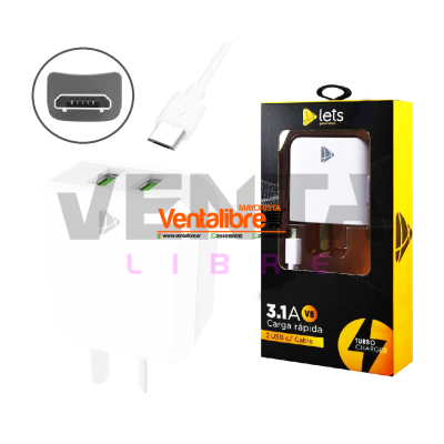 CARGADOR TURBO 3.1A 2 USB MAS CABLE V8 - Image 2