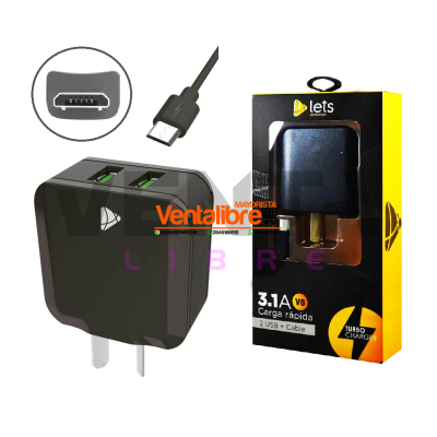 CARGADOR TURBO 3.1A 2 USB MAS CABLE V8 - Image 3