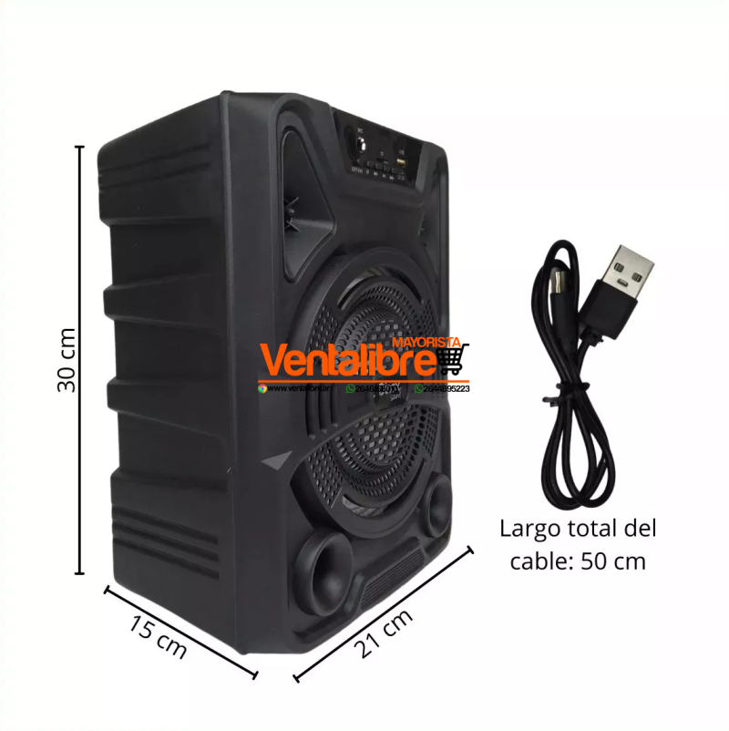 PARLANTE BLUETOOTH 8" TWEETER 600W PMPO RADIO LUCES RGB ENTRADA MICRO - Imagen 2