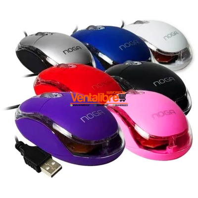 MOUSE LED NOGA CON CABLE ROJO, AZUL,BLANCO, NEGRO