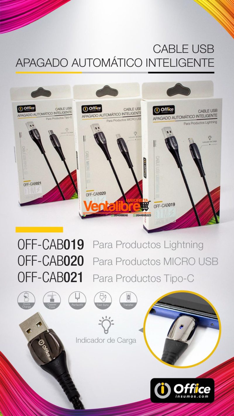 CABLE USB TIPO C 2.0+2.4 AMP 1MTS AUTO CORTE CARGA RAPIDA - Imagen 3
