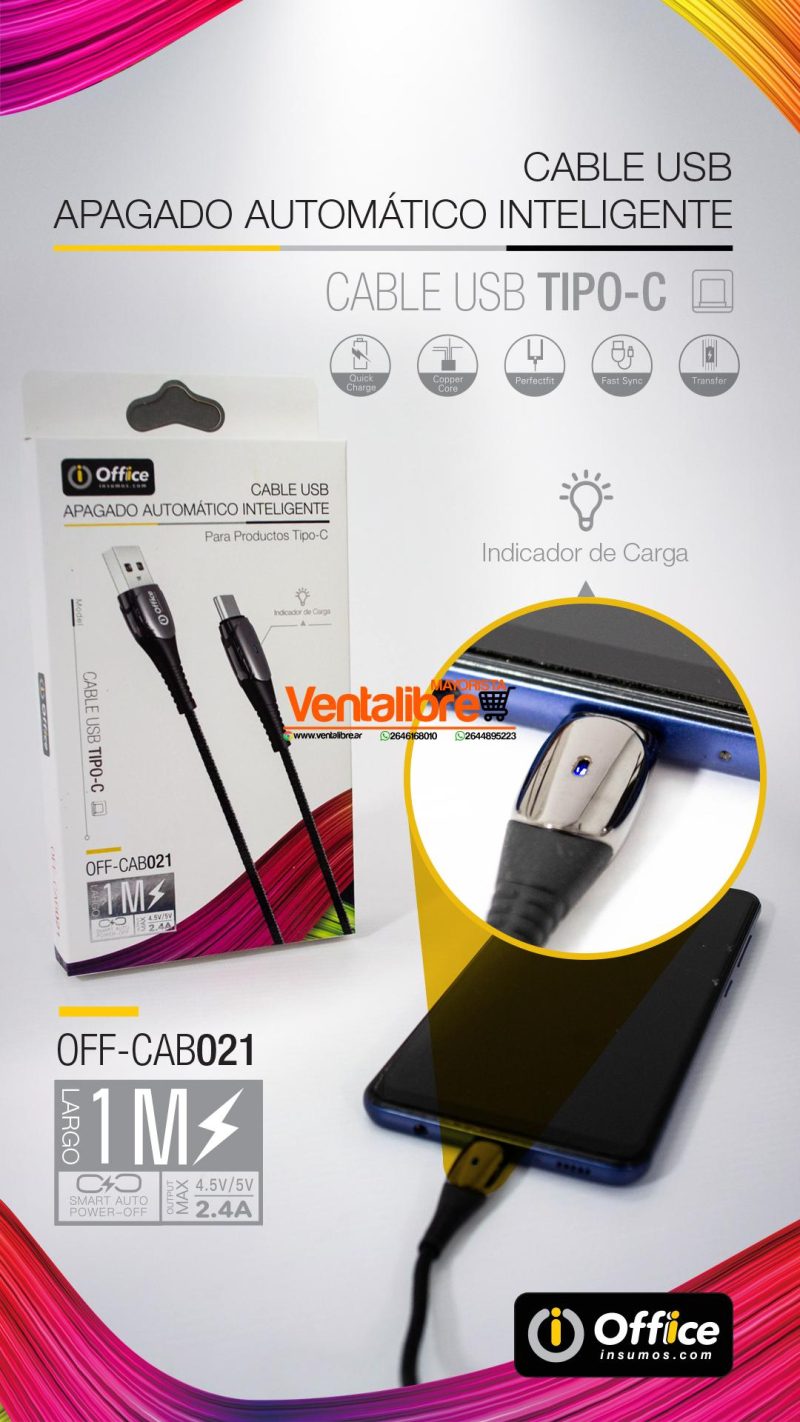 CABLE USB TIPO C 2.0+2.4 AMP 1MTS AUTO CORTE CARGA RAPIDA - Imagen 5