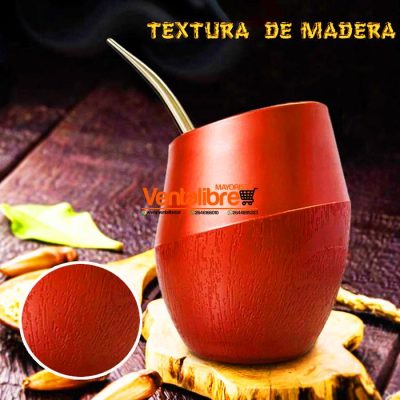 MATE CON TEXTURA DE MADERA PREMIUM SIN BOMBILLA