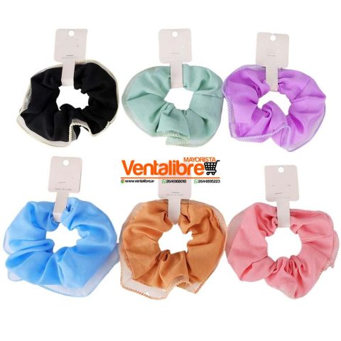 COLETAS SCRUNCHIES BORDES DE GASA COSIDA VARIOS COLORES