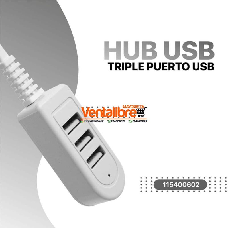 ADAPTADOR HUB USB 3 PUERTOS BLANCO NEGRO - Imagen 2