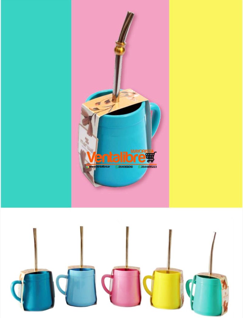 MATES CON ASA PREMIUM BOMBILLA Y SACA YERBA VARIOS COLORES - Imagen 2