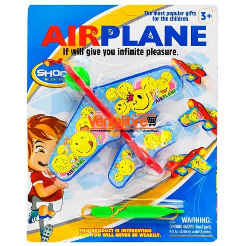 AVION PLANEADOR CON STICKER DE EMOTICÓN Y LANZADOR CON GOMA ELÁSTICA