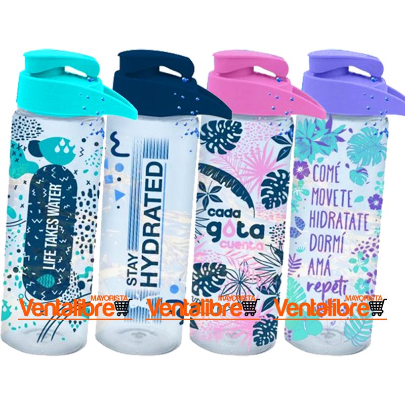 BOTELLA DEPORTIVA REFORZADA CON AGARRE X 750 ML. ESTAMPADA