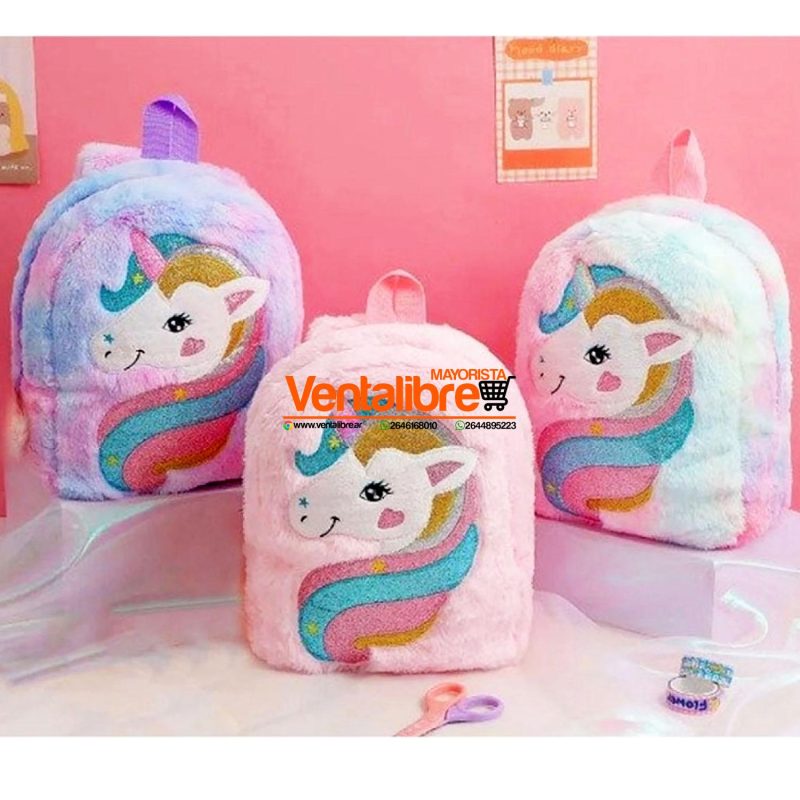 MOCHILAS DE UNICORNIOS INFANTILES PELUCHE 32CM X 30CM