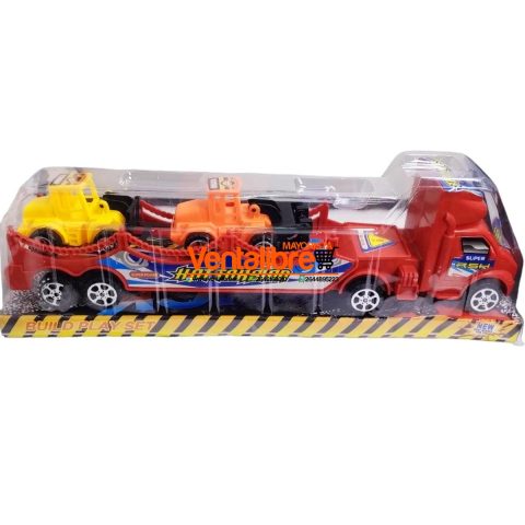 CAMION CON ACOPLADO A FRICCION + CAMIONES DE CONSTRUCCIÓN 31 CM. X 10 CM.