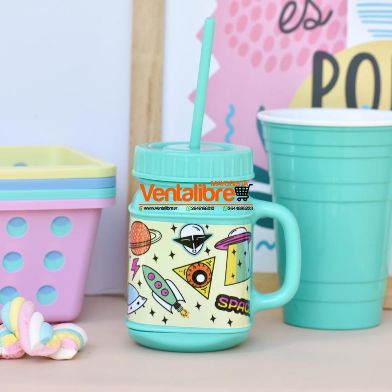 TAZA INFANTIL CON TAPA MANIJA Y SORBETE 250 ML. ESTAMPADOS PERSONAJES - Imagen 6