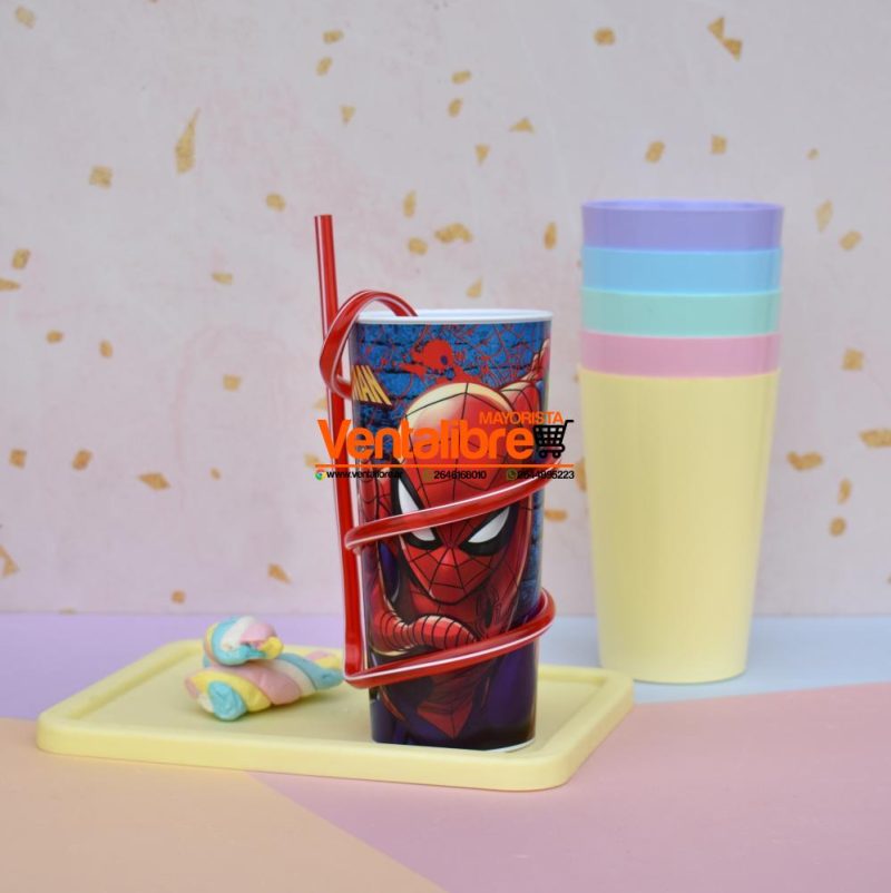 VASO INFANTIL ALTO CON SORBETE ONDULADO ESTAMPADOS PERSONAJES - Imagen 2
