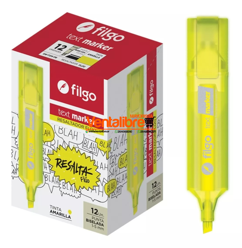 RESALTADOR FILGO TEXT MARKER CHATO AMARILLO