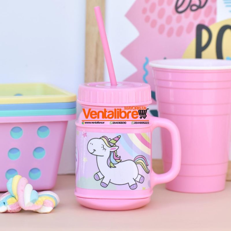 TAZA INFANTIL CON TAPA MANIJA Y SORBETE 250 ML. ESTAMPADOS PERSONAJES - Imagen 2