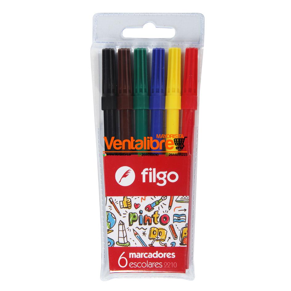 MARCADORES FIBRAS ESCOLARES FILGO BLÍSTER X 6 UNI.