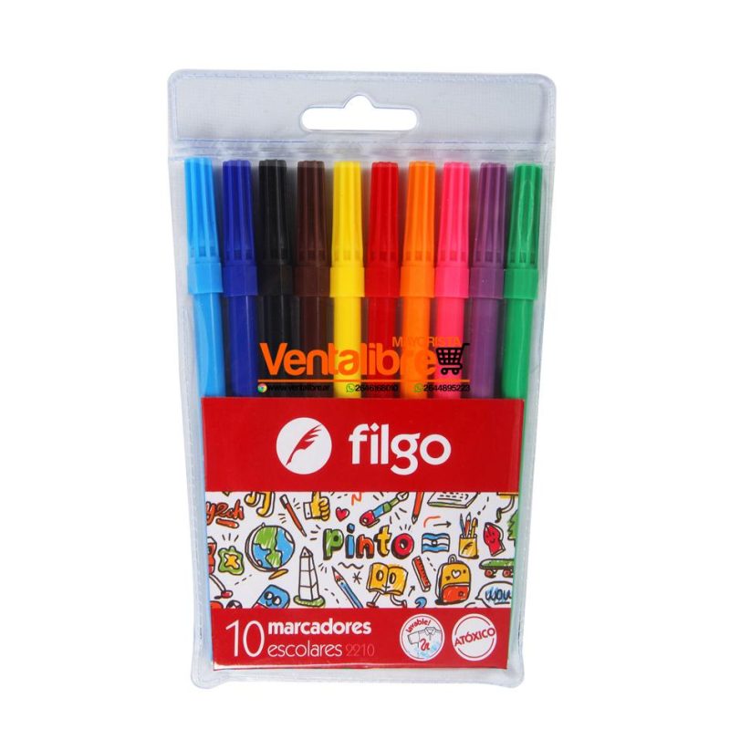 MARCADORES FIBRAS ESCOLARES FILGO BLÍSTER X 10 UNI.