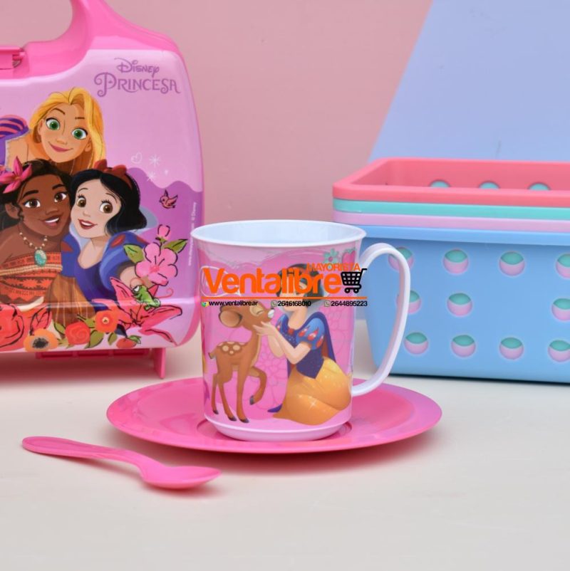 SET INFANTIL TAZA PLATO Y CUCHARA ESTAMPADOS PERSONAJES - Imagen 2