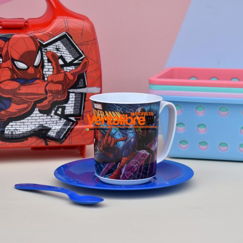 SET INFANTIL TAZA PLATO Y CUCHARA ESTAMPADOS PERSONAJES - Imagen 3