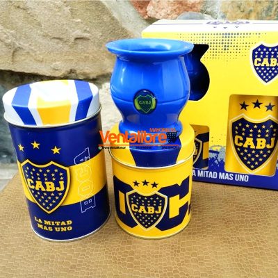 SET YERBERA AZUCARERA Y MATE PREMIUM LITOGRAFIADA BOCA JR. EN CAJA DE REGALO