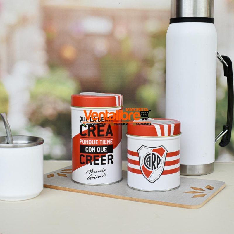 SET YERBERA Y AZUCARERA PREMIUM LATAS LITOGRAFIADAS BOCA Y RIVER - Imagen 6