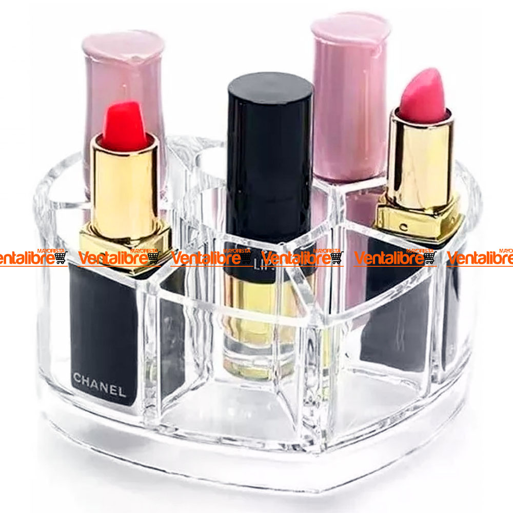 ORGANIZADOR ACRÍLICO PORTA COSMÉTICOS FORMA CORAZÓN PARA MAQUILLAJE