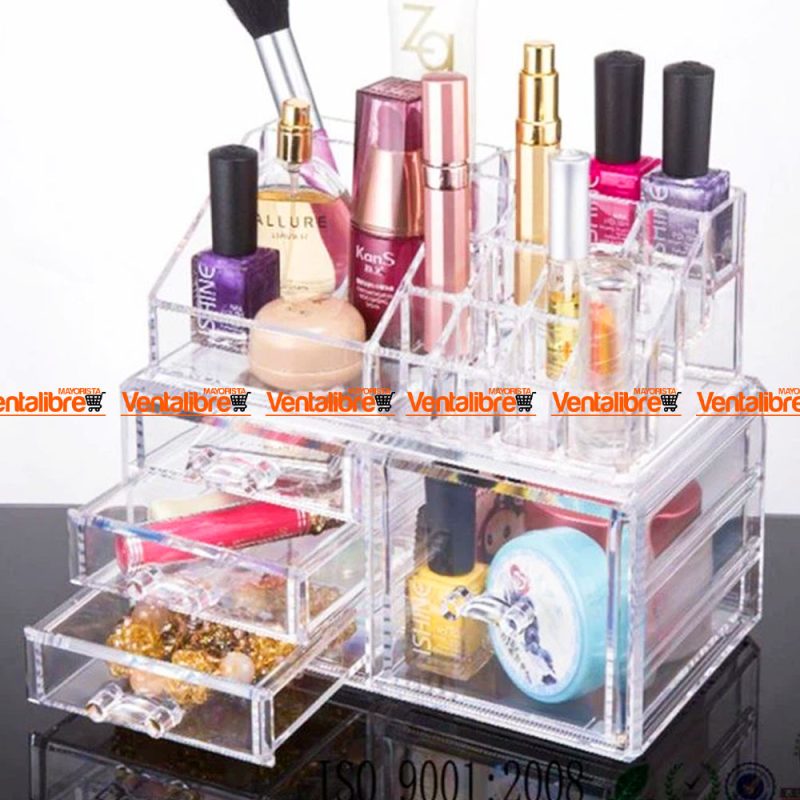 ORGANIZADOR ACRÍLICO DE COSMÉTICOS GRANDE DE 20 CM. X 4 CAJONES 16 ESPACIOS