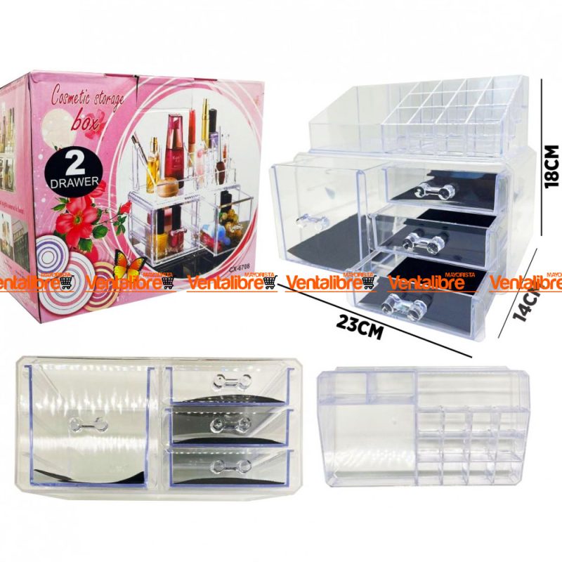 ORGANIZADOR ACRÍLICO DE COSMÉTICOS GRANDE DE 20 CM. X 4 CAJONES 16 ESPACIOS - Imagen 2