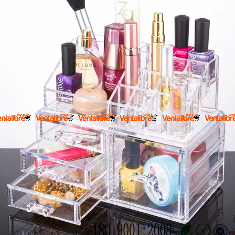 ORGANIZADOR ACRÍLICO DE COSMÉTICOS GRANDE DE 20 CM. X 4 CAJONES 16 ESPACIOS