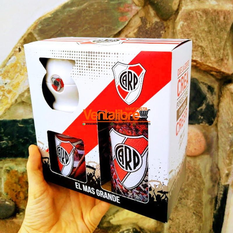 SET YERBERA AZUCARERA Y MATE PREMIUM LITOGRAFIADA RIVER EN CAJA DE REGALO - Imagen 2
