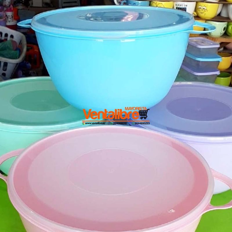 BOWL CON MANIJA 7 LTS. CON TAPA 28 CM. X 16.5 CM. 4 COLORES