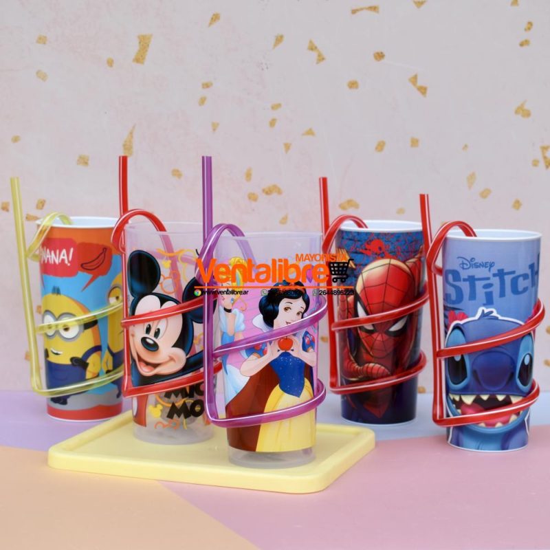 VASO INFANTIL ALTO CON SORBETE ONDULADO ESTAMPADOS PERSONAJES